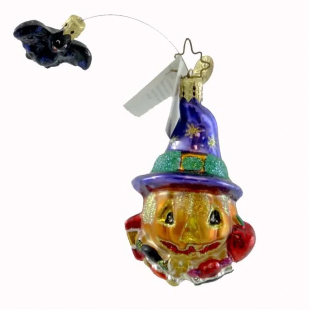 NWT Christopher Radko BATTY JACK GEM Blown Glass Ornament Halloween Bat Pumpkin